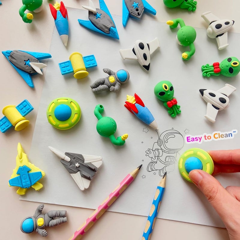 Kaemi 30 Pcs Space Erasers Desk Pets for Kids Classroom Prizes Fun Cool 3D Puzzle Erasers Bulk Mini Cute Pencil Eraser Pals Toys for Party Favors Treasure Box Goodie Bag Stuffers - Image 2